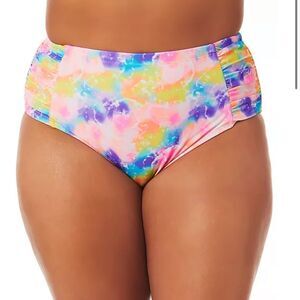 NWT California Waves Trendy Plus Size Tie-Dye Dreams High-Rise Bikini Bottoms